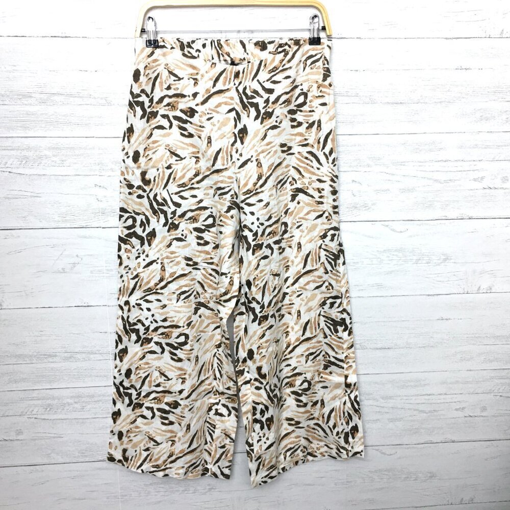 NEW Tahari Women's Brown & Ivory Print Linen Pants Wide Leg Side Zipper Medium - Picture 9 of 9